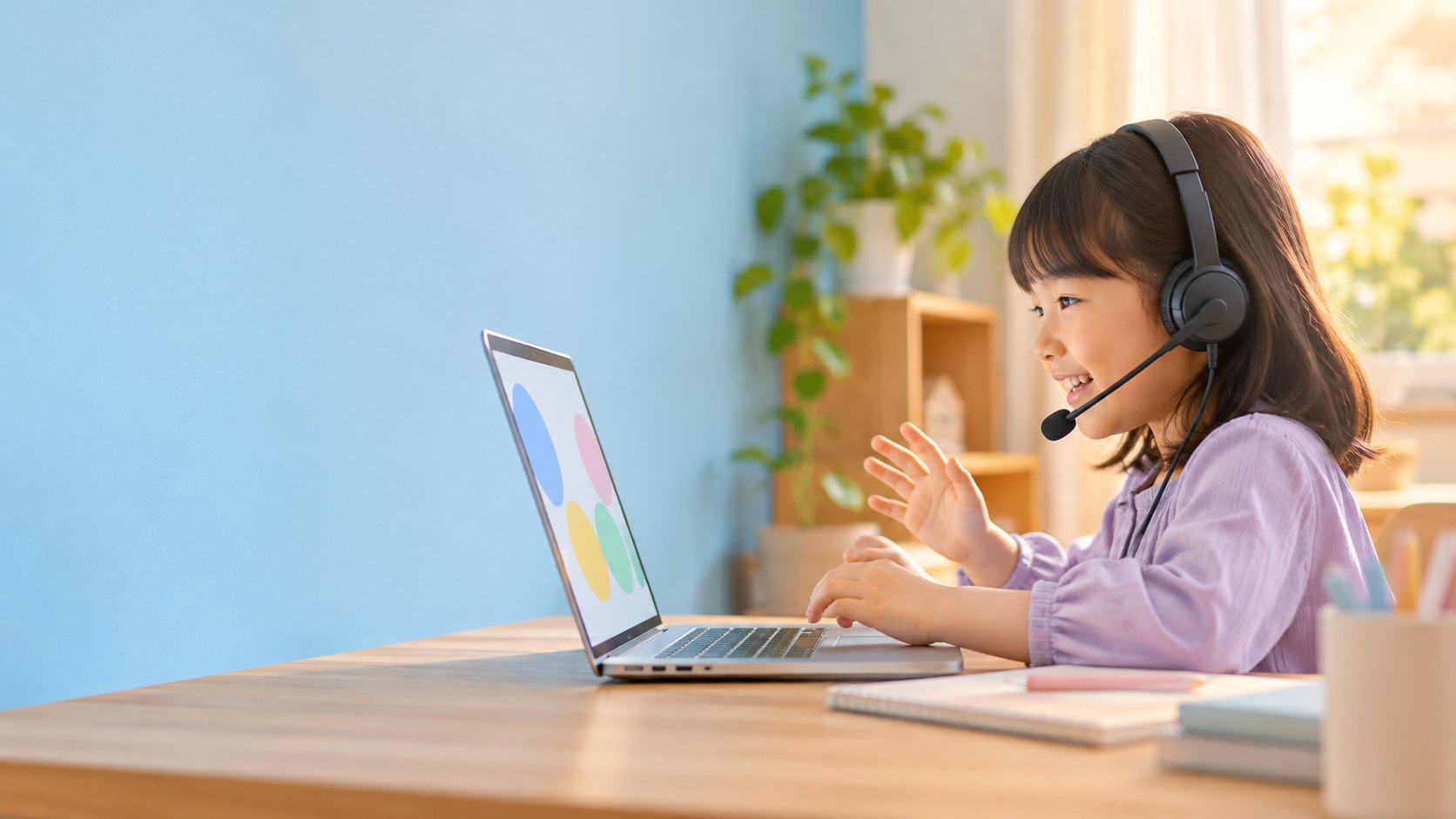 自宅でオンライン英会話を学ぶ子どものイメージ
